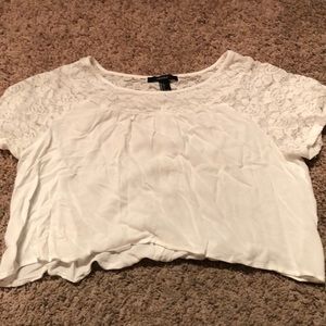 White forever 21 cropped blouse with lace sleeves